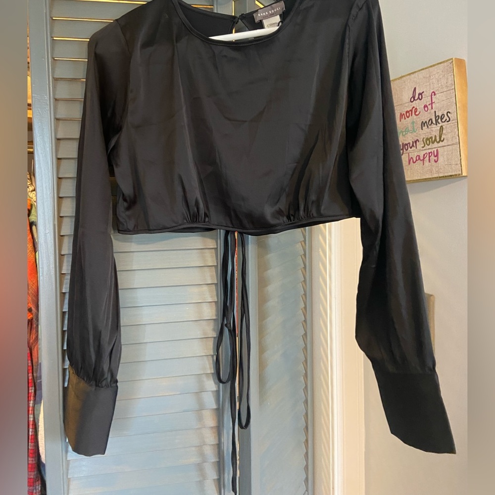 Long sleeve open back satin top